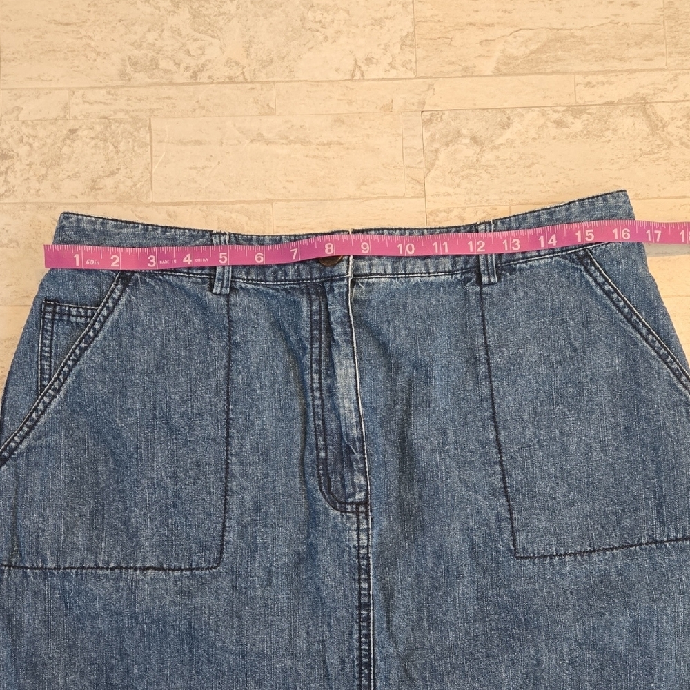L.L. Bean Linen Blend Blue Denim Skirt Casual Women's Skirt Size 12 20% Linen - Picture 3 of 6